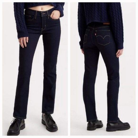 Levis 314 Shaping Straight Leg Mid Rise Stretchy Jeans Dark Wash Denim Womens 26 - Picture 1 of 10